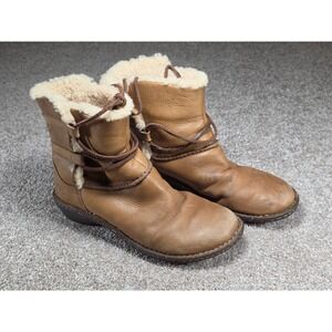 UGG Australia Kenly Tan Leather Shearling Lace Up Boots Womens 9